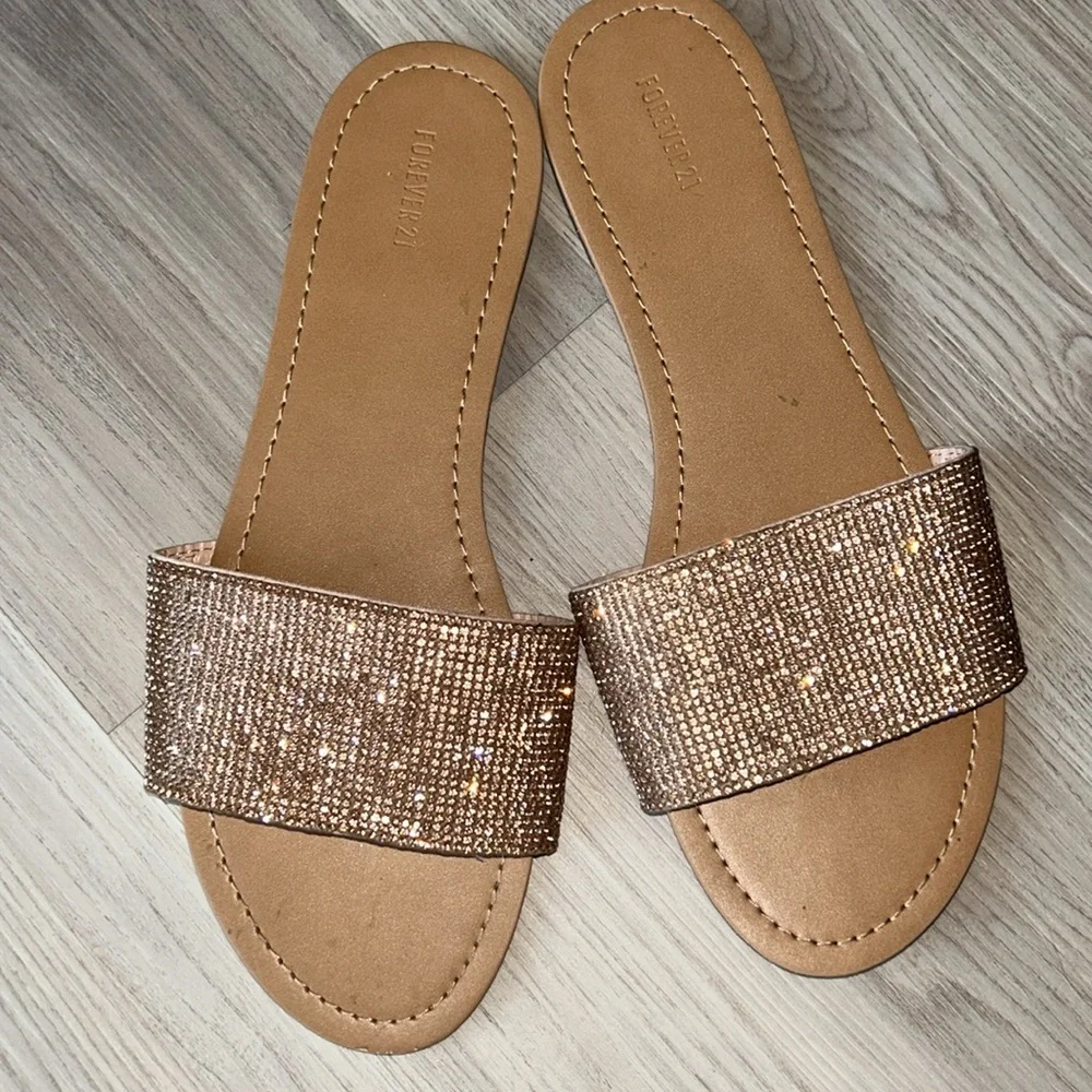 Slide Sandals Lot- 2 Pairs 8 Black Universal Thread-Tan Sequin Forever 21